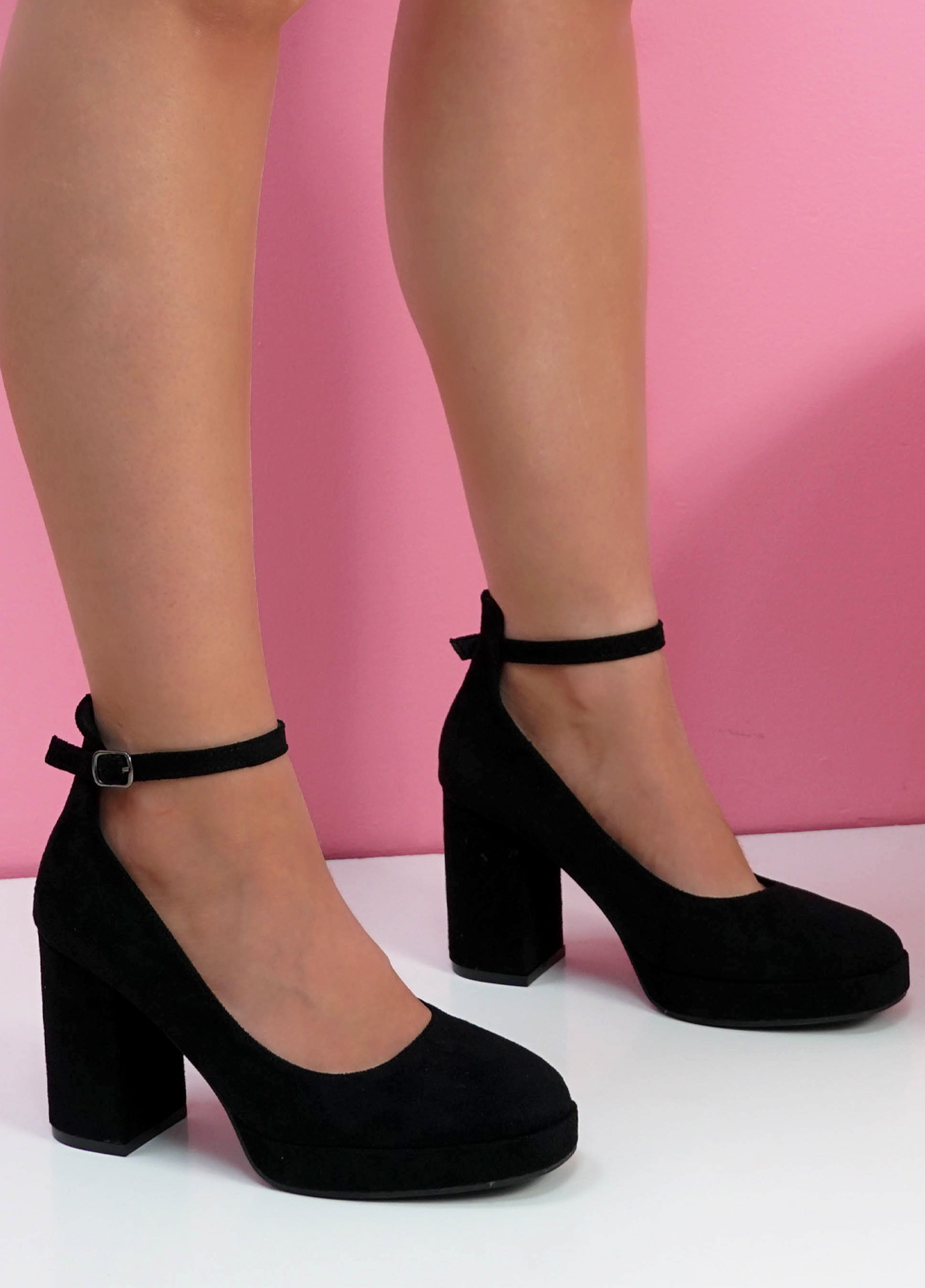 Kelsiey Black Satin Platform Ankle Strap Heels | Ankle strap heels, Heels,  Trendy heels